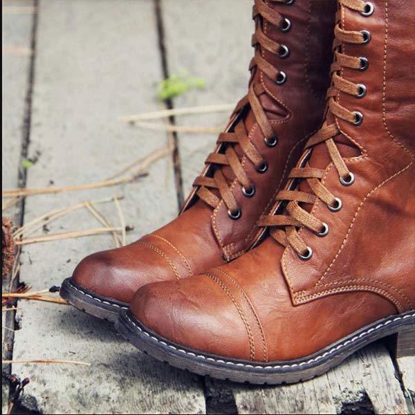 Naima | Bottes hautes pour femmes en cuir vintage - à lacets, confort orthopédique