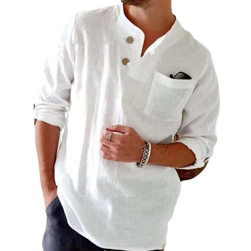 Rinaldo | Chemise homme à manches retroussables en coton et lin - Décontractée, respirante et confortable