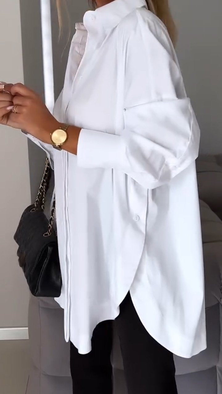 Avale | Chemise à revers – Chemisier décontracté à manches longues, couleur unie, élégant pour le bureau