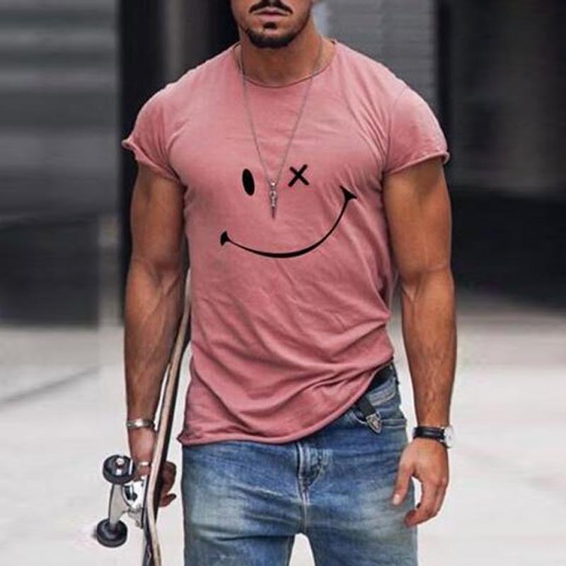 Ylvar | Vintage T-shirt voor heren met smileyprint – korte mouwen, ronde hals, casual katoenen T-shirt