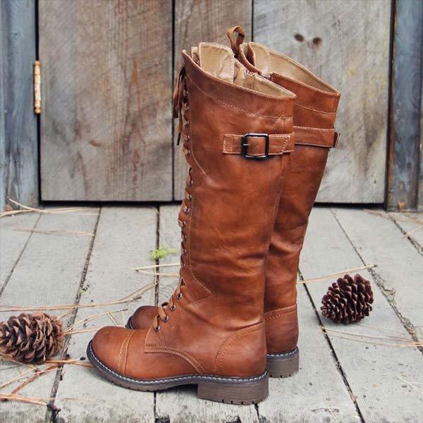 Naima | Bottes hautes pour femmes en cuir vintage - à lacets, confort orthopédique