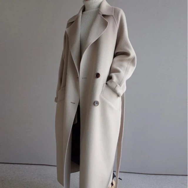 Olythea | Long trench-coat en cachemire pour femme – Manteau élégant, manteau d'hiver, manteau de luxe