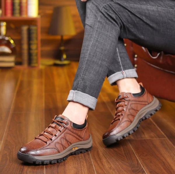 Strovix | Chaussures décontractées en cuir cousues main pour hommes – résistantes aux chocs, ergonomiques, pour l'extérieur et le travail