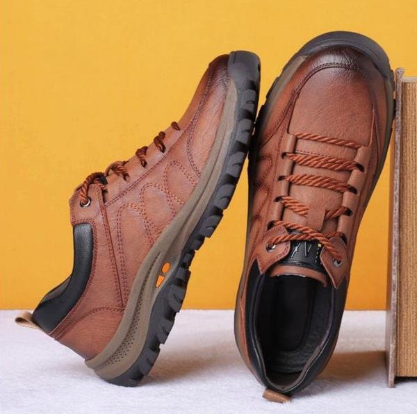 Strovix | Chaussures décontractées en cuir cousues main pour hommes – résistantes aux chocs, ergonomiques, pour l'extérieur et le travail