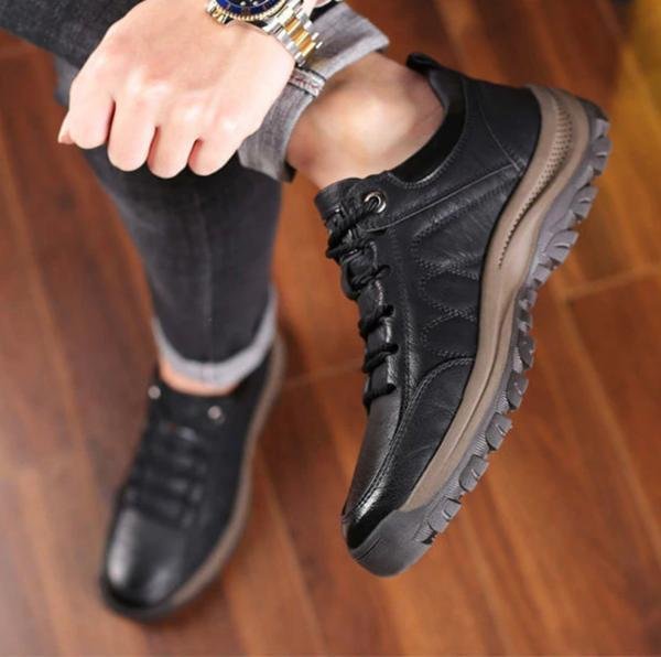 Strovix | Chaussures décontractées en cuir cousues main pour hommes – résistantes aux chocs, ergonomiques, pour l'extérieur et le travail