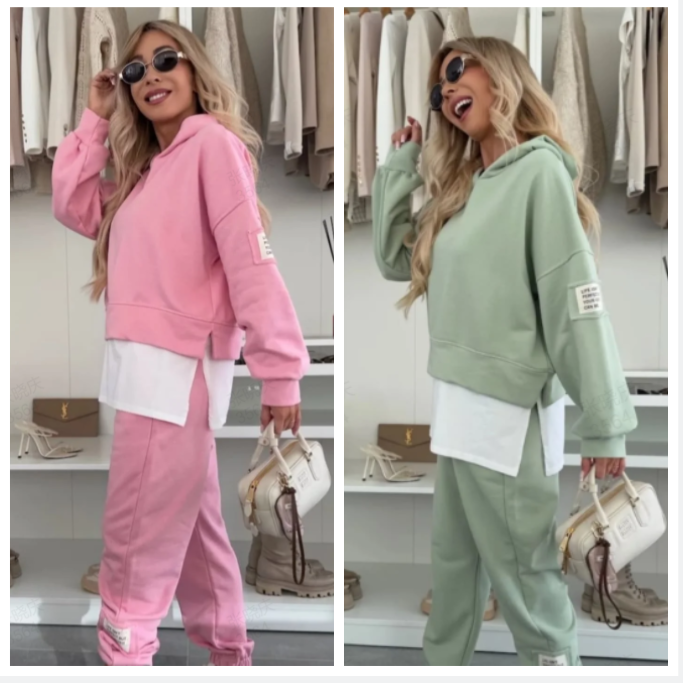 Carenelle | Patchwork hoodie en broek voor dames – Dubbellaags ontwerp, oversized sweatshirt, casual loungewear