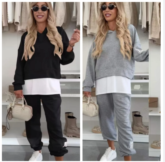 Carenelle | Patchwork hoodie en broek voor dames – Dubbellaags ontwerp, oversized sweatshirt, casual loungewear