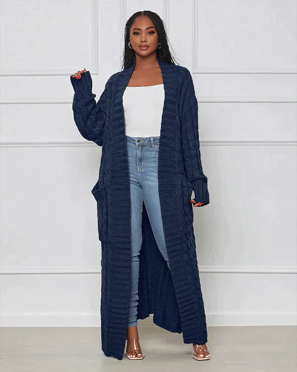 Zynelle | Lässige lange Strickjacke für Damen mit Taschen – weicher Strickpullover mit offener Vorderseite