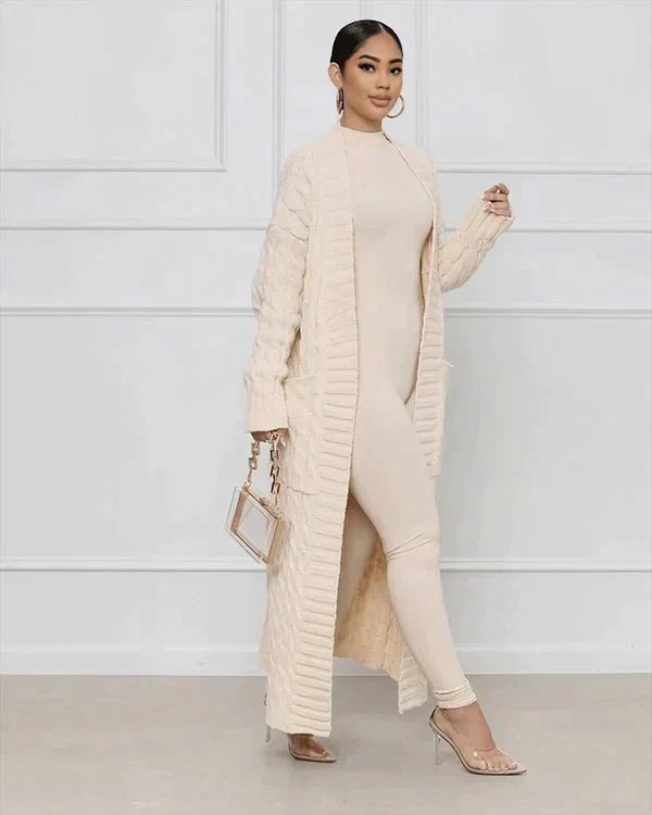Zynelle | Gilet long décontracté pour femme avec poches – pull en maille douce à devant ouvert