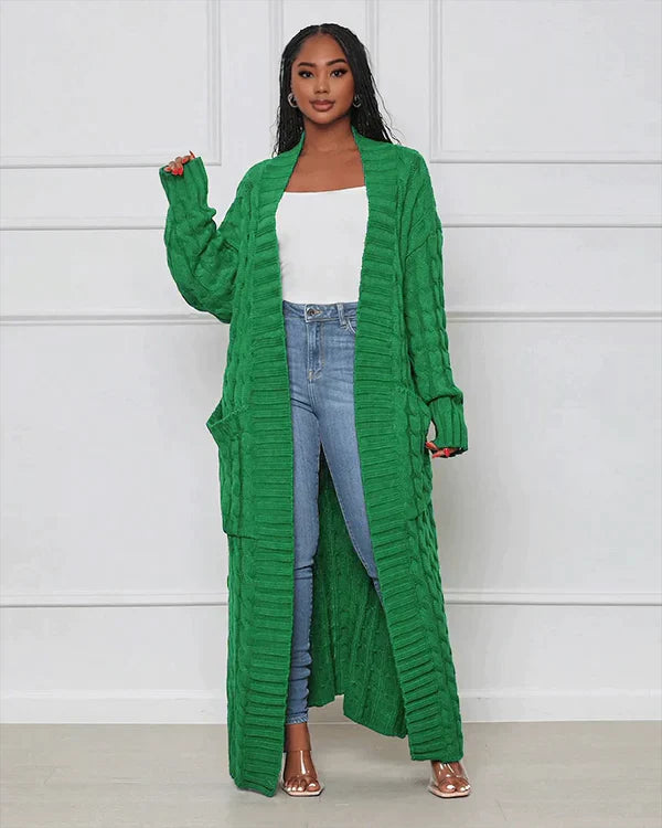 Zynelle | Lässige lange Strickjacke für Damen mit Taschen – weicher Strickpullover mit offener Vorderseite