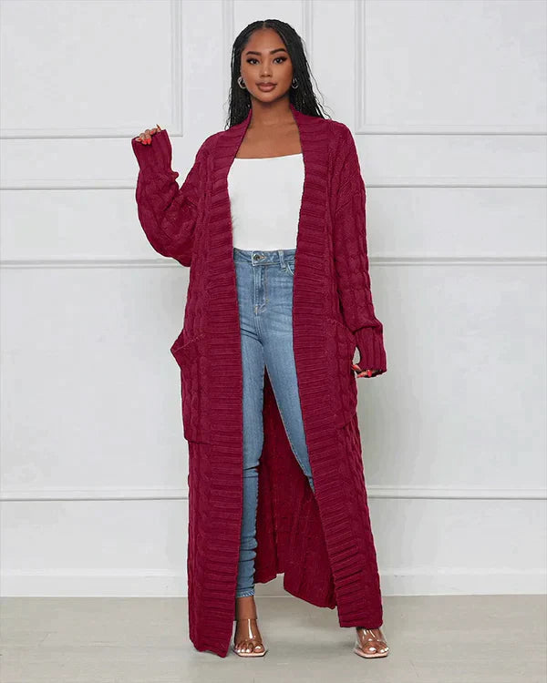 Zynelle | Lässige lange Strickjacke für Damen mit Taschen – weicher Strickpullover mit offener Vorderseite