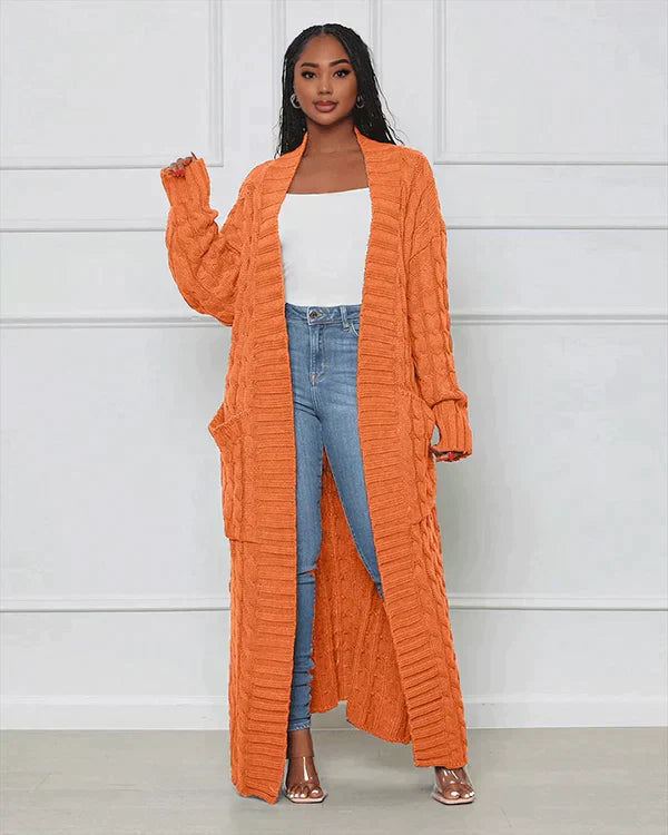 Zynelle | Lässige lange Strickjacke für Damen mit Taschen – weicher Strickpullover mit offener Vorderseite