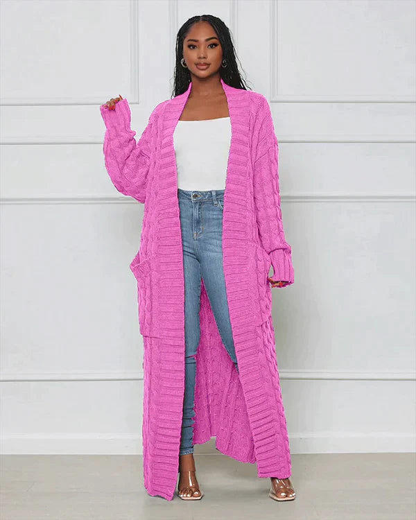 Zynelle | Lässige lange Strickjacke für Damen mit Taschen – weicher Strickpullover mit offener Vorderseite