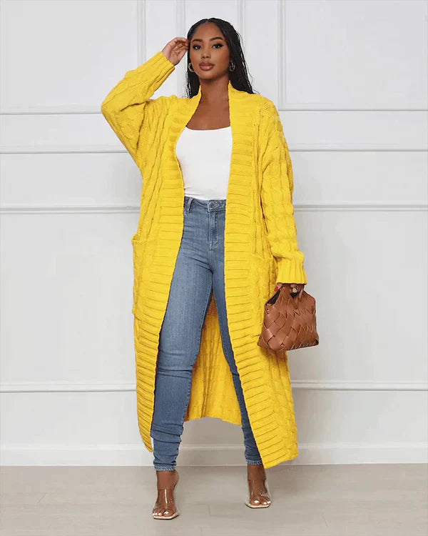 Zynelle | Gilet long décontracté pour femme avec poches – pull en maille douce à devant ouvert
