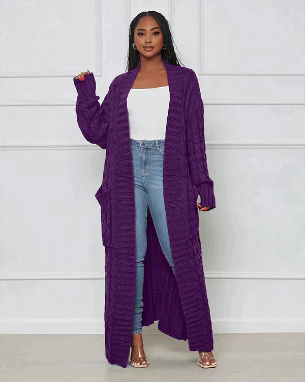 Zynelle | Lässige lange Strickjacke für Damen mit Taschen – weicher Strickpullover mit offener Vorderseite