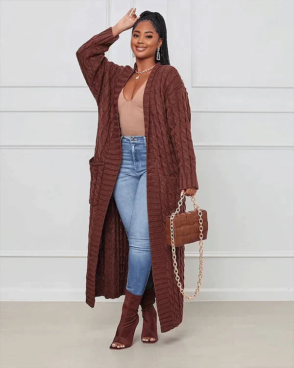 Zynelle | Lässige lange Strickjacke für Damen mit Taschen – weicher Strickpullover mit offener Vorderseite