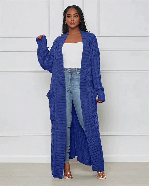 Zynelle | Lässige lange Strickjacke für Damen mit Taschen – weicher Strickpullover mit offener Vorderseite