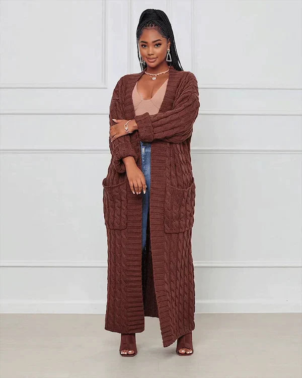 Zynelle | Gilet long décontracté pour femme avec poches – pull en maille douce à devant ouvert