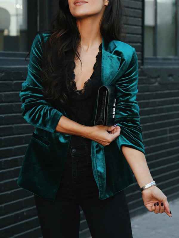 Saphielle | Dames fluwelen blazer – elegante getailleerde jas, zacht en geschikt voor formeel