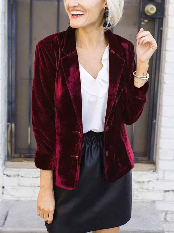 Saphielle | Dames fluwelen blazer – elegante getailleerde jas, zacht en geschikt voor formeel