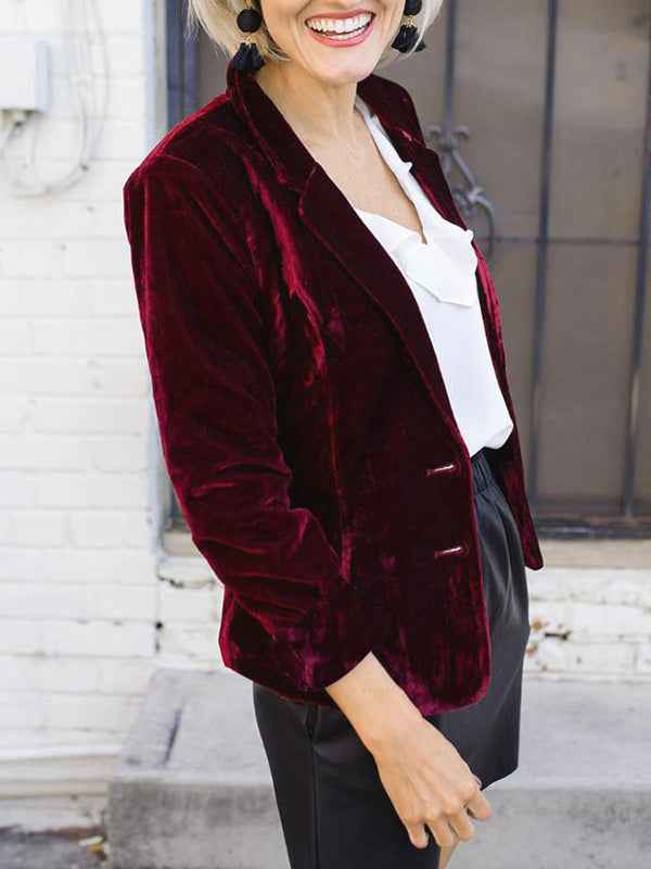 Saphielle | Dames fluwelen blazer – elegante getailleerde jas, zacht en geschikt voor formeel