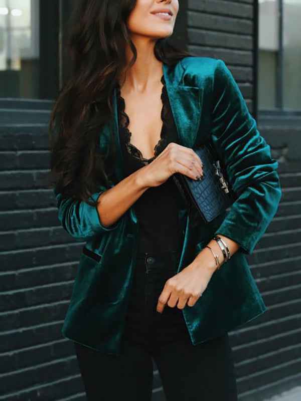 Saphielle | Dames fluwelen blazer – elegante getailleerde jas, zacht en geschikt voor formeel