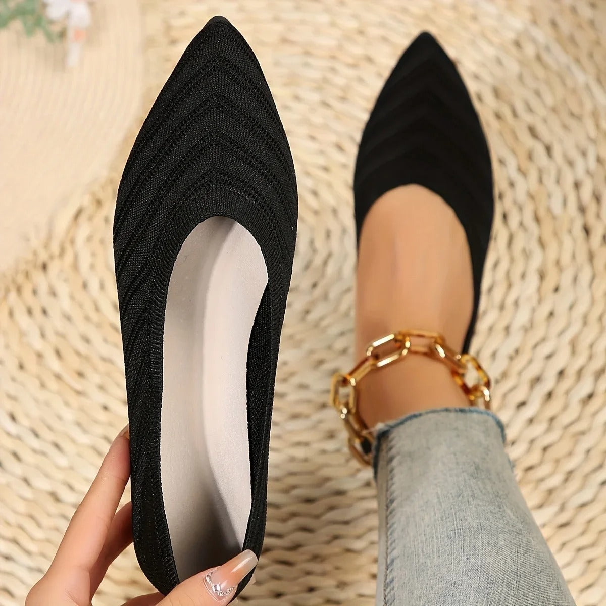 Vibelle | Ballerines pointues en maille pour femmes - Légères et respirantes