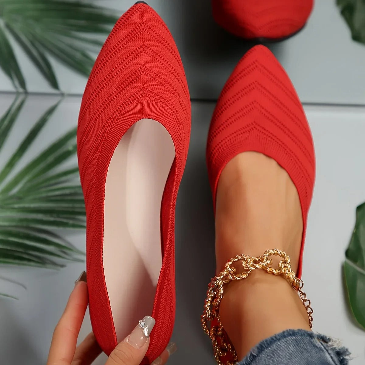 Vibelle | Ballerines pointues en maille pour femmes - Légères et respirantes