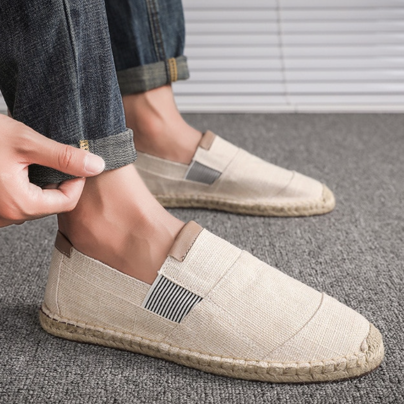 Rivo | Zomers canvas herenschoenen – Gevlochten stro, ademende casual instapschoenen