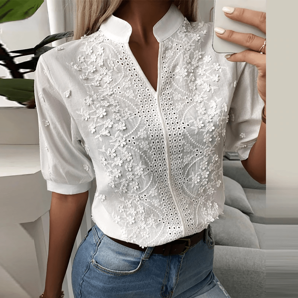 Elodie - Bluse mit V-Ausschnitt und Spitze 