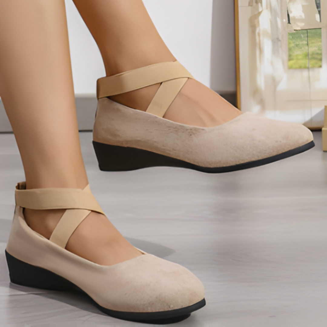 Eirene | Dames instappers met gekruiste band – Comfortabele gesloten ballerina’s met lage hak, nette schoenen