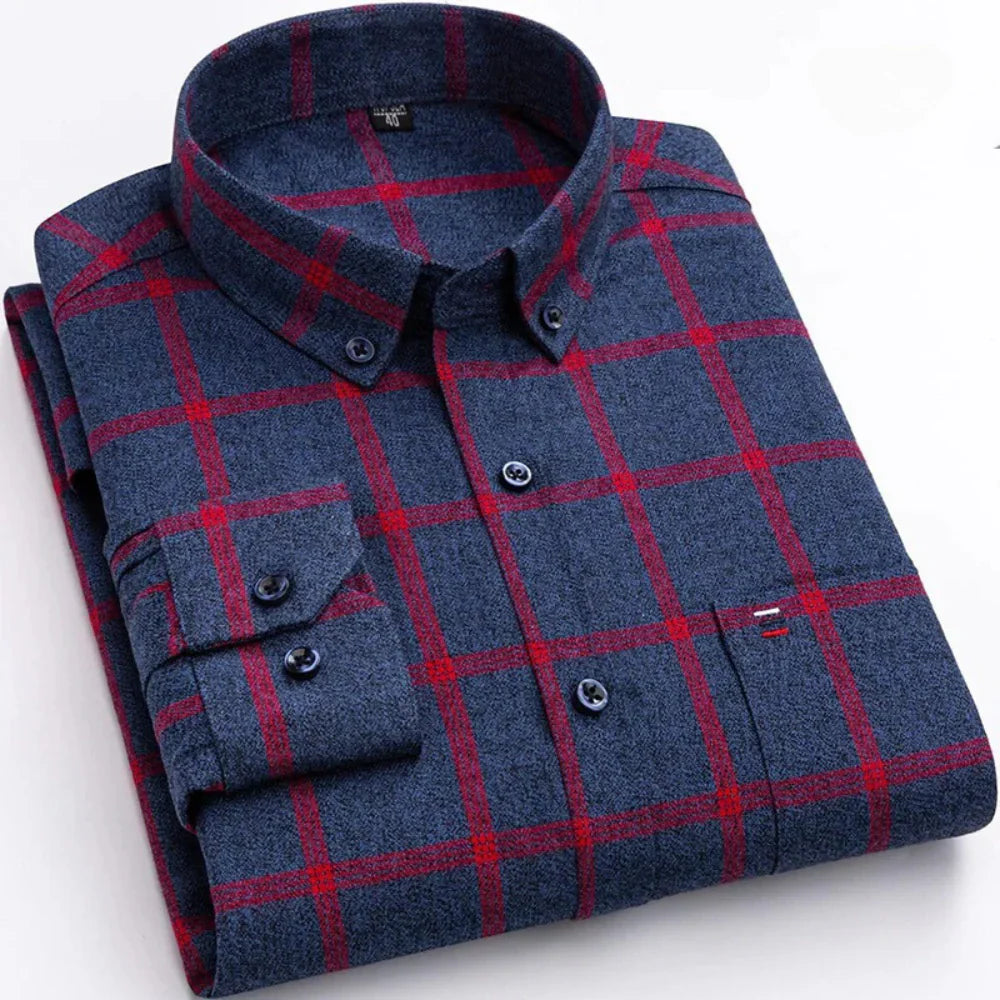 Calzor | Heren Geruit Overhemd met Lange Mouwen en Knoopsluiting – Slim Fit Casual Plaid Overhemd