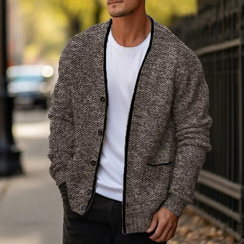 Draxor | Heren Gebreid Vest met Knopen & Zakjes – V-Hals Lange Mouwen Casual Trui