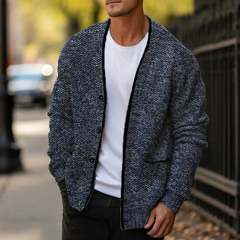 Draxor | Heren Gebreid Vest met Knopen & Zakjes – V-Hals Lange Mouwen Casual Trui