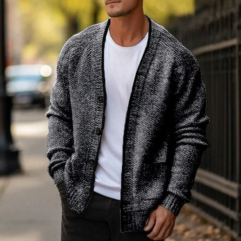 Draxor | Heren Gebreid Vest met Knopen & Zakjes – V-Hals Lange Mouwen Casual Trui