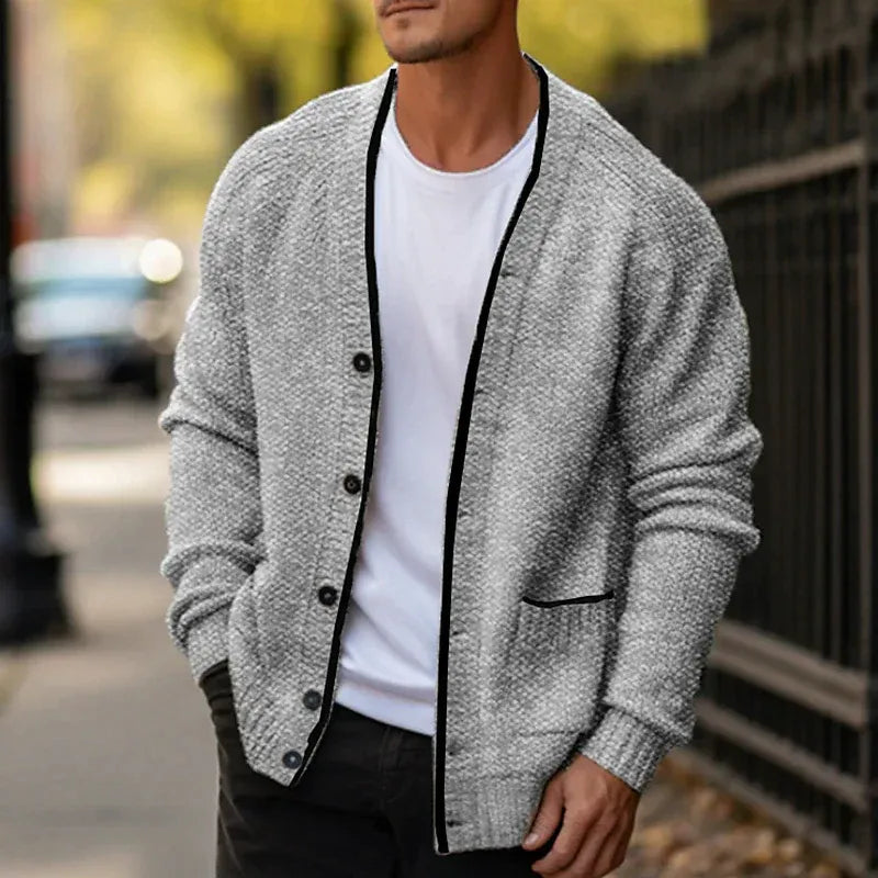 Draxor | Heren Gebreid Vest met Knopen & Zakjes – V-Hals Lange Mouwen Casual Trui
