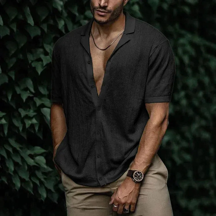 Daelor | Heren-T-shirt met geribd patroon, korte mouwen, slim fit