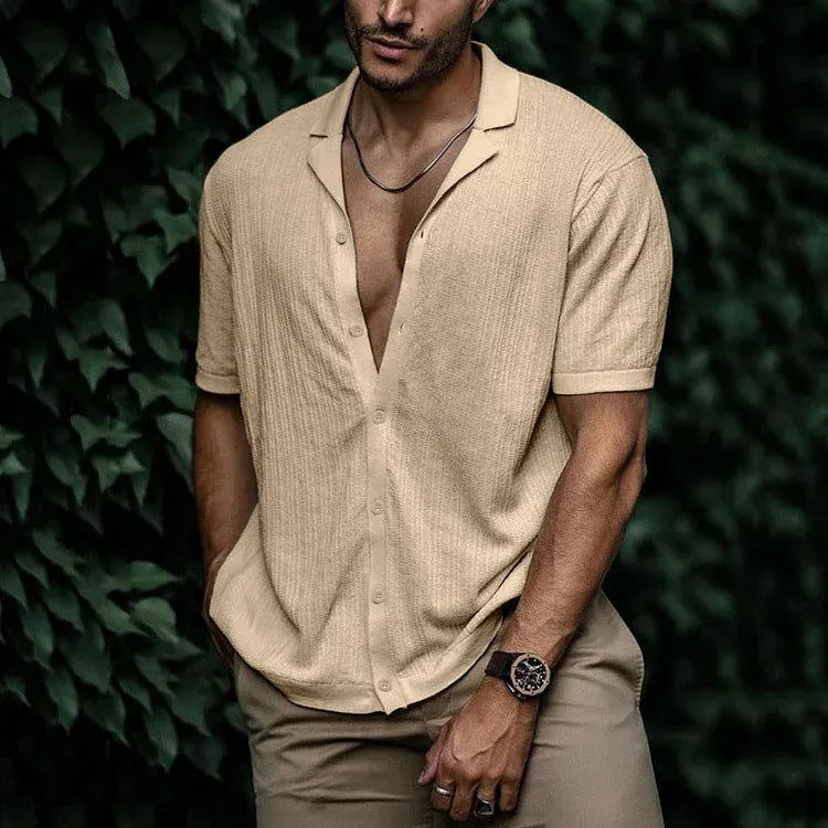 Daelor | Heren-T-shirt met geribd patroon, korte mouwen, slim fit