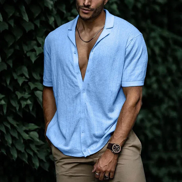 Daelor | Heren-T-shirt met geribd patroon, korte mouwen, slim fit
