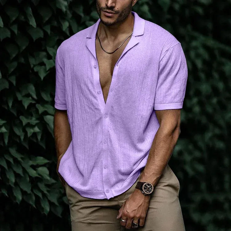 Daelor | Heren-T-shirt met geribd patroon, korte mouwen, slim fit