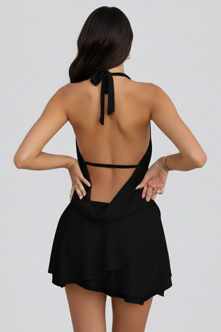 Sorelyn | Dames Backless Mini Jurk – Ronde Hals, Mouwloos Bodycon Korte Jurk