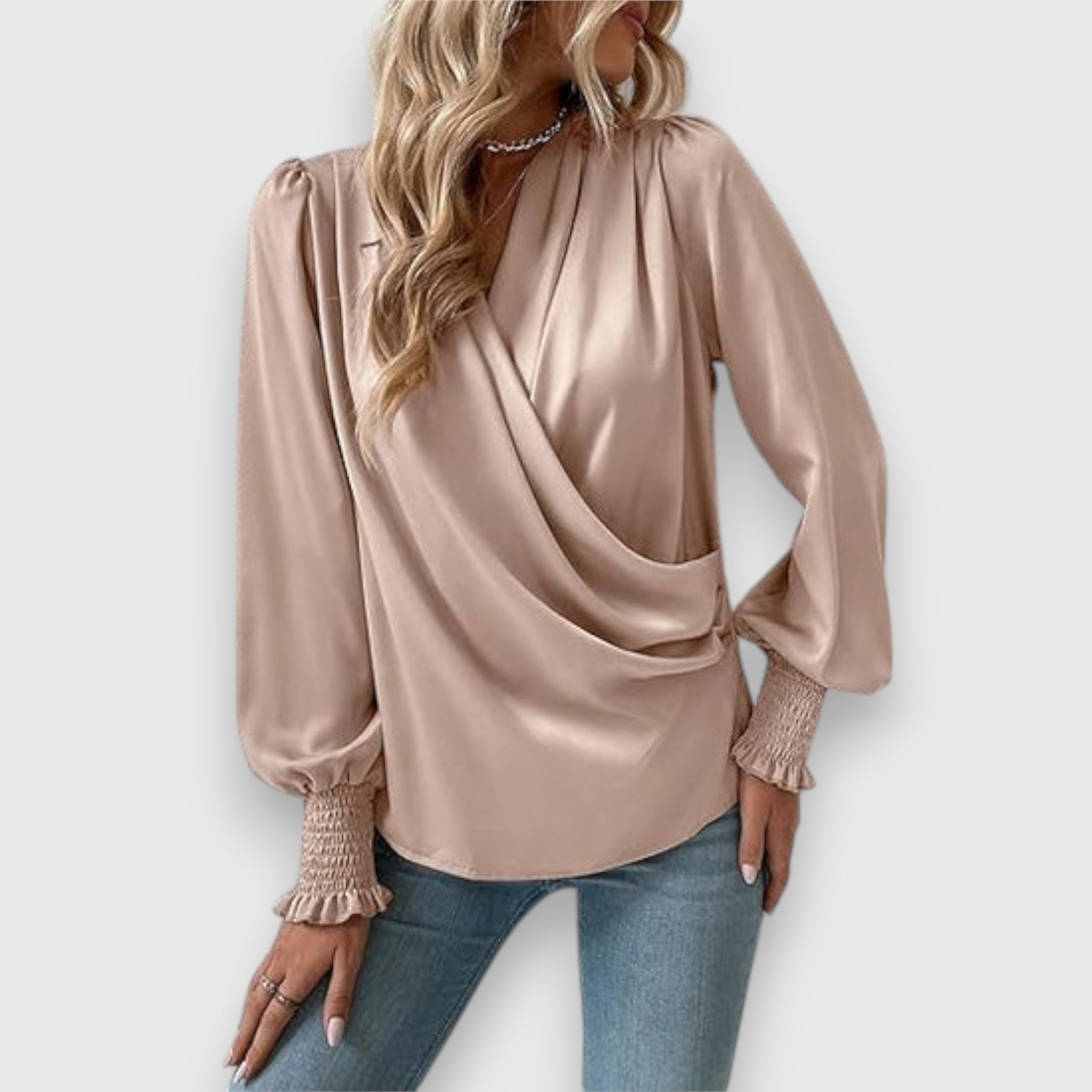 Lysoria | Slim fit wikkelblouse voor dames – Elegante, casual blouse met lange mouwen