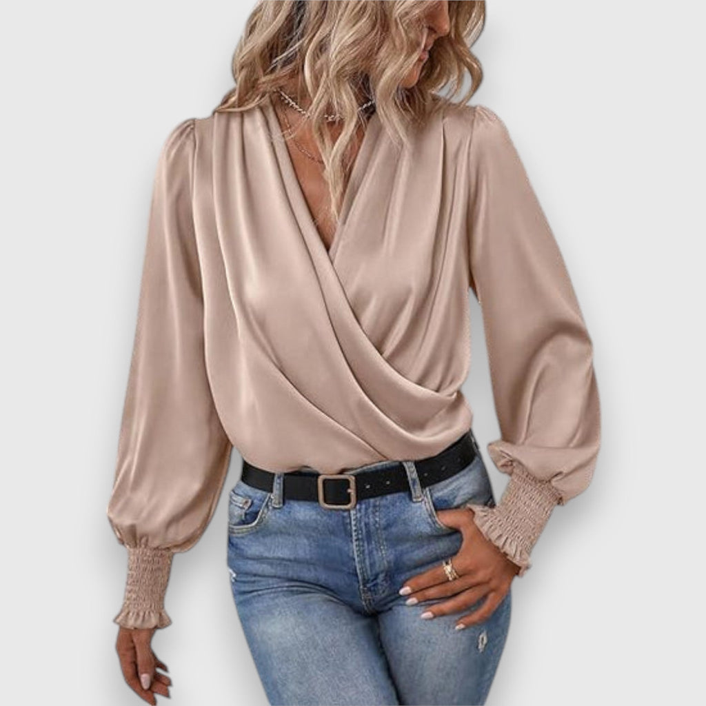 Lysoria | Slim fit wikkelblouse voor dames – Elegante, casual blouse met lange mouwen