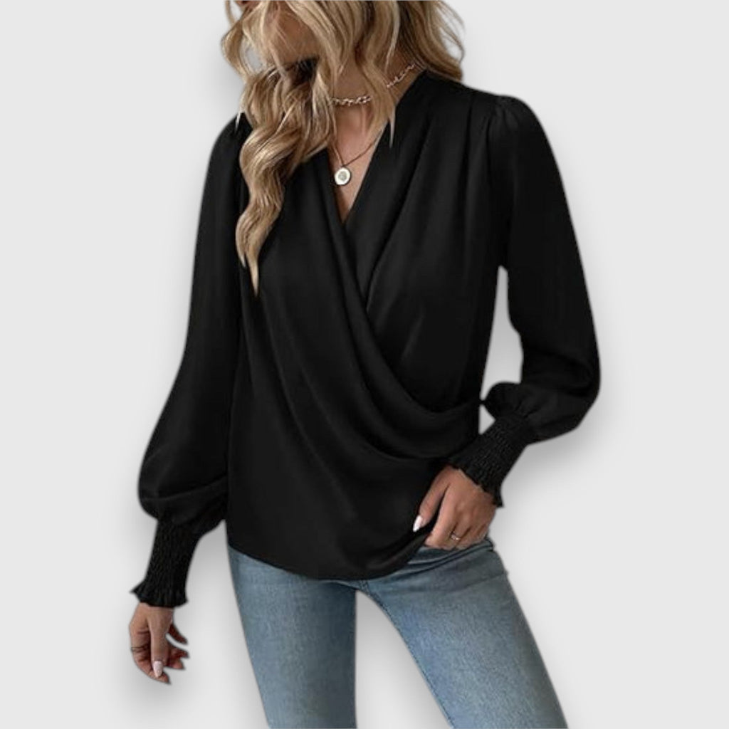 Lysoria | Slim fit wikkelblouse voor dames – Elegante, casual blouse met lange mouwen