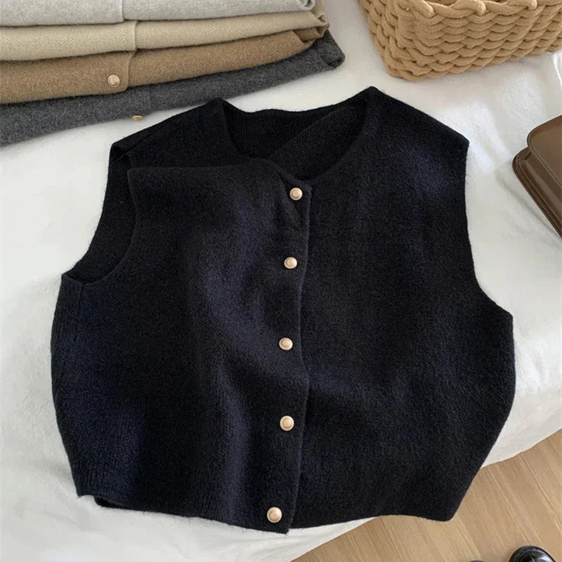 Rosyra | Stilvolle ärmellose Strickweste für Damen – Cardigan mit Knöpfen, lässig-schicker Lagenlook