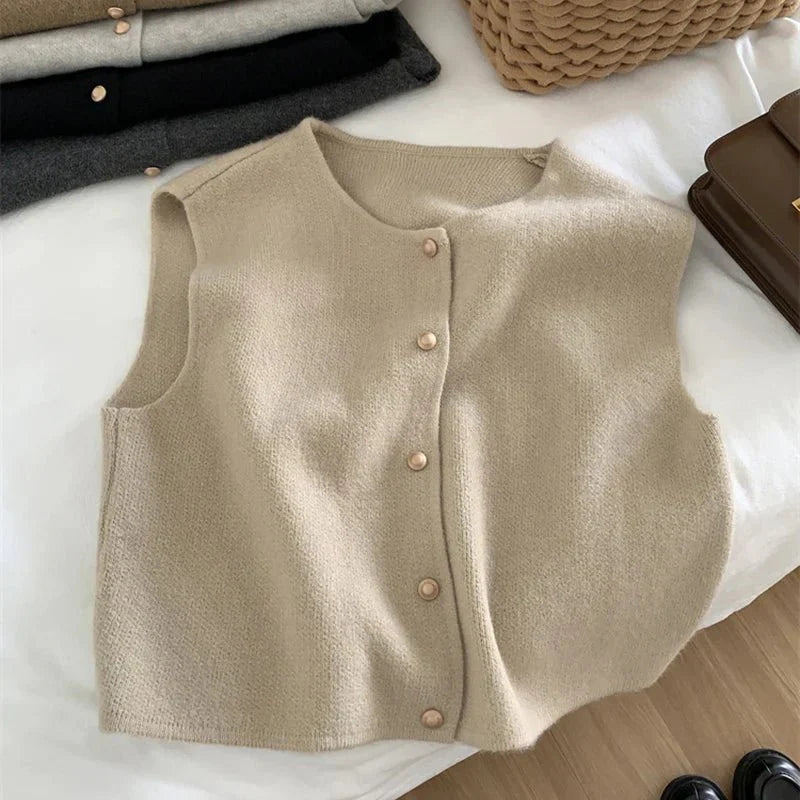 Rosyra | Gilet sans manches en maille pour femme – Cardigan boutonné, pull chic et décontracté à superposer