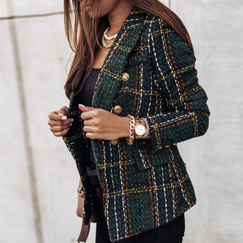 Ysabeline | Schicker karierter Tweedblazer für Damen – Elegant geschnittene Jacke mit goldenen Knöpfen