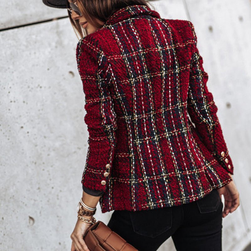 Ysabeline | Schicker karierter Tweedblazer für Damen – Elegant geschnittene Jacke mit goldenen Knöpfen