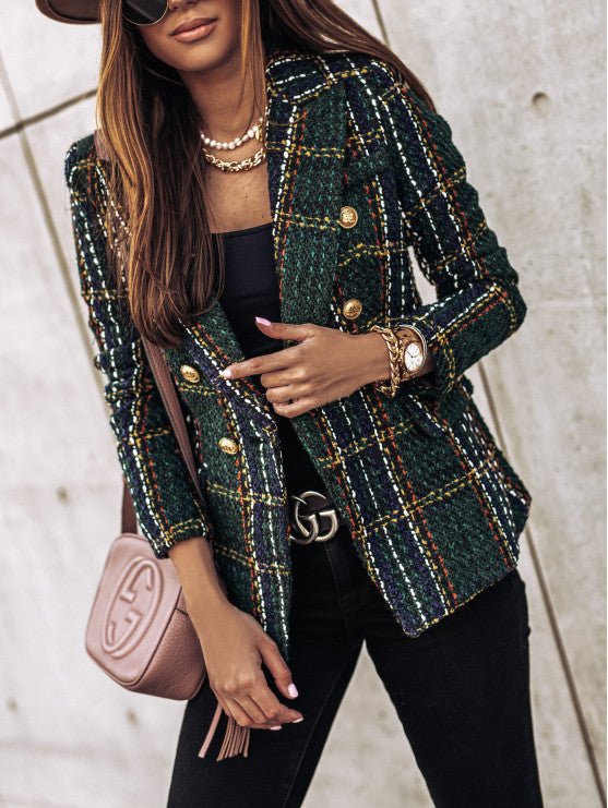 Ysabeline | Schicker karierter Tweedblazer für Damen – Elegant geschnittene Jacke mit goldenen Knöpfen