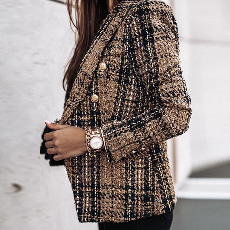 Ysabeline | Schicker karierter Tweedblazer für Damen – Elegant geschnittene Jacke mit goldenen Knöpfen